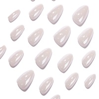 Kuku Palsu Polka Dot Press On Milky White Pearl Glazed Almond Glossy Reusable untuk Wanita, Set Tip Kuku Mutiara Sederhana Baru 4411