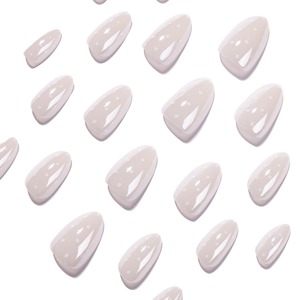 Faux ongles à presser à pois blanc laiteux, effet nacré, forme amande, brillants, réutilisables, pour femmes, nouveau kit simple d'ongles artificiels avec perles, référence 4411 - Product Image 3