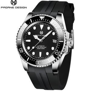PAGRNE DESIGN Men's Automatic Diver Watch 43mm Black Rubber Strap 300m Water Resistant Luminous Dial Date Display - Product Image 1