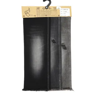 Pemasok kain denim 10oz 94% katun hitam-hitam warna kain denim slub bull