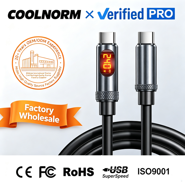 Fast Charging Data Cable 240W Super-Fast Charging Aluminum Alloy Smart Digital Display USB-C Data Cable Compatible for All