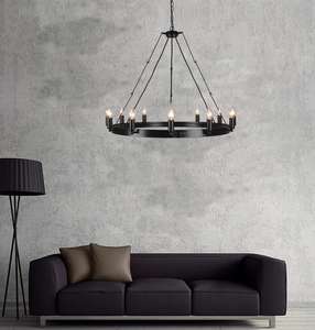 विंटेज धातु औद्योगिक ओम परियोजना अनुकूलन राउंड व्हील पेंडेंट लाइट होम रेस्तरां के लिए क्लासिक रट आयरन चेंडेलियर - Product Image 3