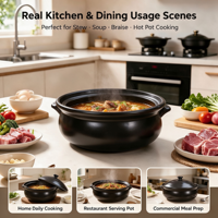 Casserole en céramique antiadhésive durable, compatible gaz et induction, nouveau style chinois, poignée en acier inoxydable, passe au lave-vaisselle
