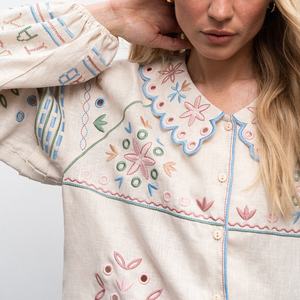 Chemisier décontracté personnalisé pour femme à manches longues, brodé, avec œillets, pour l'été - Product Image 3