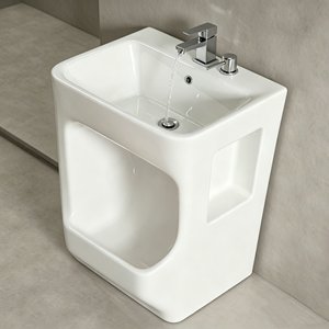 Lavabo double autoportant <span class=keywords><strong>en</strong></span> acrylique anti-rayures, au design moderne et au toucher agréable, avec égouttoir rapide, taille personnalisable, pour salle de bain - Product Image 3