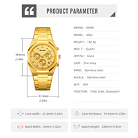 Montre de luxe pour hommes d'affaires SKMEI 2682, analogique, multi-cadrans, chronomètre, date, boîtier octogonal, bracelet en acier inoxydable, cadeau de bureau quotidien