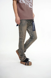 Jeans de Hombre de <span class=keywords><strong>Moda</strong></span> Urbana, Estilo Y2K Vintage, Lavado Bronceado, Decoración con Patrón de Telaraña, Corte Acampanado, Personalizados y de Alta Calidad - Product Image 4
