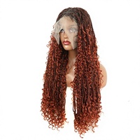 Perruque tressée OEM pour femme, style européen et américain, en dentelle intégrale, avec tresses à trois brins, cheveux raides en soie synthétique, franges volumineuses et couches d'air
