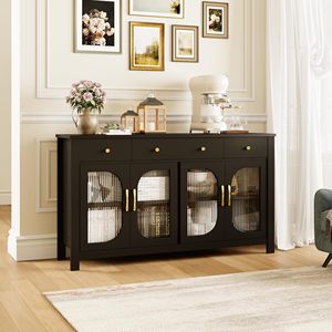 Vitrines de rangement en verre cannelé cintrées, en <span class=keywords><strong>bois</strong></span> noir, pour salle à manger, avec quincaillerie dorée DR527 - Product Image 2