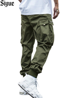 Celana Jogger Kargo Kanvas Hijau Army OEM/ODM untuk Pria, Berat Sedang, Model Hip Hop, Manset Elastis, Slim Fit, Streetwear Kasual, Multi-Saku