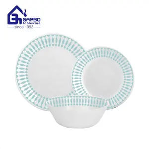 中国工厂圆形18件优雅白色蛋白石玻璃器皿盘子和碗套装来样定做装饰钢化蛋白石玻璃餐具套装