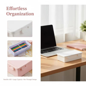 Boîte à crayons colorée – Boîtes de rangement en plastique de grande capacité, design empilable, fournitures scolaires, papeterie de bureau en gros - Product Image 6