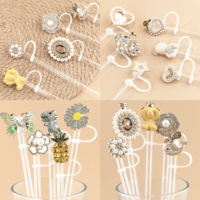 Accessoires de paille en métal personnalisés en gros, 8MM, avec breloques pendentifs argent et or, décorations bijoux et aglets métalliques