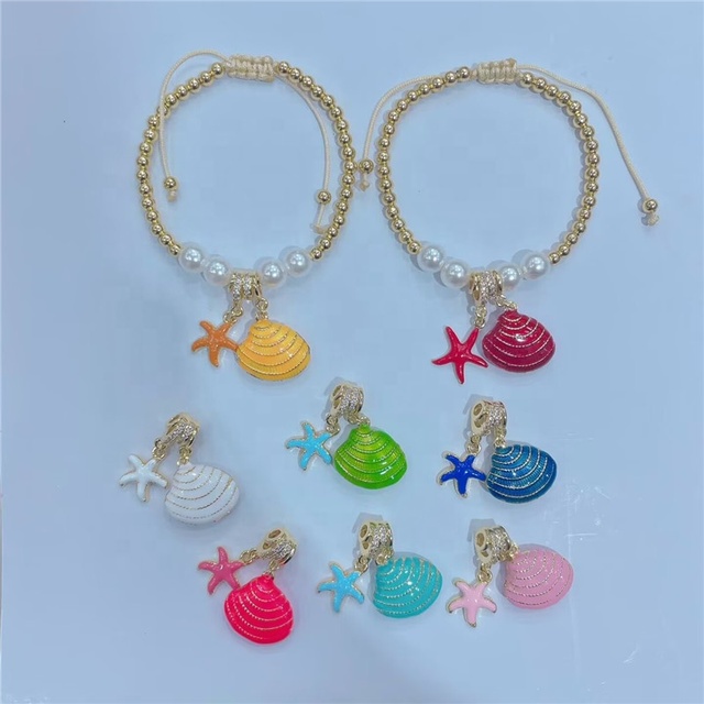 CH-CKT0773 Color enamel shell charm bracelet,Summer styles jewelry wholesale,Ocean/Beach jewelry component pendant bracelet