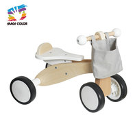 Vélo d'équilibre en bois à 4 roues pour tout-petits avec panier de rangement – Peinture écologique, sûr et stable, pour l'apprentissage de la conduite, adapté aux enfants de 2 à 10 ans