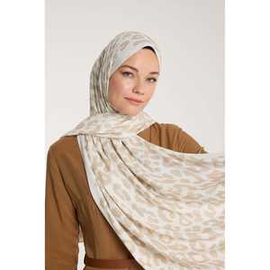 Pure Tone Satin Silk <b>Scarf</b> Custom Designer Leopard Print <b>Long</b> Style for All Seasons-Ivory Beige - Product Image 3
