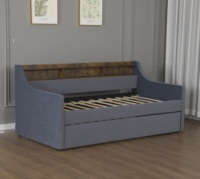 Lit de repos élégant et moderne capitonné en velours gris avec tiroir-lit, tête de lit LED et rangement, lit plateforme, vente en gros B2B, longue durée de vie