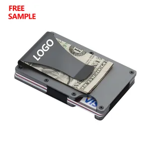 Kostenlose Probe RFID Blocking Metall Brieftasche Karten halter Fall RFID Slim Herren Brieftasche minimalist ische Aluminium Brieftasche für Männer Custom LOGO