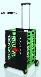 Conteneur de stockage alimentaire pliable en plastique avec poignée télescopique, simple niveau, capacité 55L, pour cuisine et salle de bain, noir et vert - Product Image 2