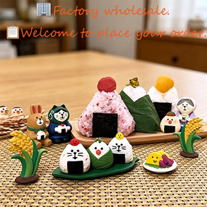 Décoration miniature en résine de chat mignon et boule de riz, style dessin animé, créative, pour la maison et le bureau, cadeau, vente en gros d'usine - Product Image 3