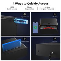 Caja Fuerte Biométrica Pequeña para Casa u Hotel, Acceso Rápido con Huella Dactilar, Contraseña, Llave, Desbloqueo por Aplicación, Caja Fuerte Inteligente para Pistola con Cable de Seguridad