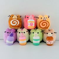 Porte-clés pendentif sac à dos en peluche chat gras rose avec logo personnalisé, série gâteau dessert, figurines de dessins animés, cadeau