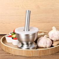 RVS mortier en stamper set met deksel, antislip bodem, heavy-duty kruiden- en knoflookmolen, duurzame kruidenvermaler voor de keuken