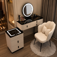 Coiffeuse intelligente en bois avec miroir éclairé et chargement sans fil, meuble de rangement moderne et minimaliste pour chambre et salon
