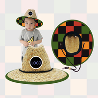 Chapeaux d'été en paille avec drapeau à carreaux pour enfants de 1 à 5 ans, pour garçons et filles