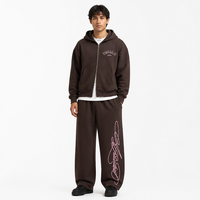 Ensemble de survêtement marron pour homme, sweat à capuche épais et oversize avec fermeture éclair, logo personnalisé, streetwear, unisexe, vente en gros