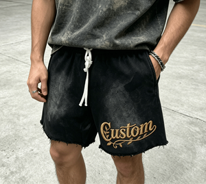 Shorts pour hommes High Street Sun Faded Vintage 100% coton, respirants, à taille mi-haute, brodés, avec cordon de serrage - Product Image 1