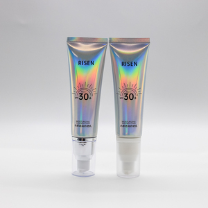 RISEN Empty Holographic Airless Pump Bottle Custom Logo Sunscreen Face Mask Serum Skin Care Cosmetic Packaging