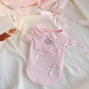 เสื้อสุนัขสีพาสเทลแบบมีริบบิ้น แต่งปกผ้าลูกไม้แบบมีห่วงรูปตัว D แขนพอง แต่งโบว์สีขาว เสื้อผ้าสำหรับสัตว์เลี้ยงฤดูร้อนสำหรับสุนัขและ<span class=keywords><strong>แมว</strong></span>ตัวเล็ก - Product Image 5