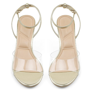 Sandali con <span class=keywords><strong>Tacco</strong></span> Alto Dorati alla Moda per Donne, Punta Aperta Rotonda, Comodi Tacchi Alti con Cinturino alla Caviglia, <span class=keywords><strong>Scarpe</strong></span> <span class=keywords><strong>da</strong></span> <span class=keywords><strong>Sposa</strong></span> con <span class=keywords><strong>Tacco</strong></span> a Rocchetto - Product Image 2