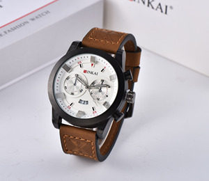 para hombre reloj de acero inoxidable de <span class=keywords><strong>vige</strong></span> correa de cuero logotipo personalizado reloj cronógrafo movimiento cronógrafo auto - Product Image 2