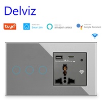 Panneau gris d'interrupteur tactile en verre trempé Delviz, Google Alexa Smart Life, interrupteur intelligent pour applique murale Tuya, prise USB Wifi 18W Type C