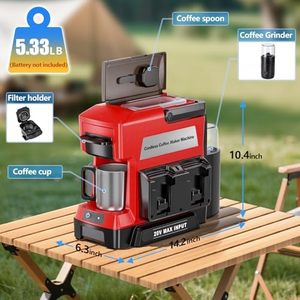 Cafetera Portátil Inalámbrica para Milwaukee, Compatible con Batería de 18V, con Molinillo Eléctrico, Construcción de Plástico Rojo y Metal - Product Image 6