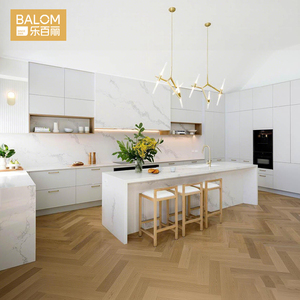 Armoires de <span class=keywords><strong>cuisine</strong></span> modernes de luxe minimalistes blanches sur mesure BALOM avec îlot en quartz, armoires de <span class=keywords><strong>cuisine</strong></span> modulaires pour la construction neuve en Australie - Product Image 1