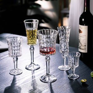 French Relief Carved High Footed Glass Champagne Glass High-end Women's <b>Red</b> <b>Wine</b> Glass Retro European Style Goblet - Product Image 1