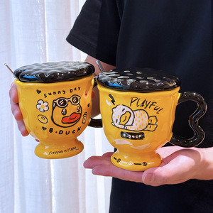 B Duck Ceramic <b>Mug</b> With Lid And Spoon 400Ml Cartoon Design For <b>Coffee</b> Water Breakfast Gift For Girls - Product Image 5