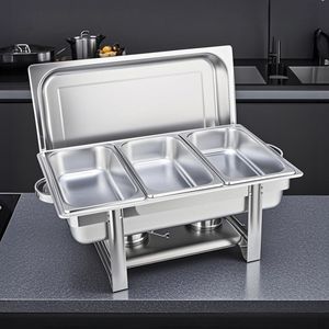 DB Stainless Steel Triple <b>Tray</b> for Catering & <b>Food</b> <b>Warmer</b> Serving <b>Trays</b> for Buffets & Events - Product Image 1