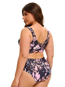 Traje de baño de Fitness transpirable respetuoso con el medio ambiente para mujer europea americana elegante patrón sólido estampado recortado diseño de espalda Sexy Plus - Product Image 6