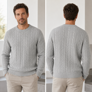 Maglione Classico da Uomo a Collo Tondo con Lavorazione a Trecce, Pullover in Misto Lana Fine a Maniche Lunghe, Vendita all'Ingrosso - Product Image 3