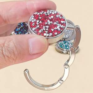 Gantungan Tas Lipat Logam Bulat Berkilau, Tanpa Bekas, untuk Meja, Hadiah Grosir - Product Image 2