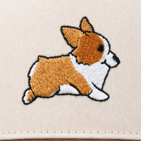 Casquette de baseball avec broderie de chien Corgi, casquette réglable pour homme et femme, visière incurvée, couleur crème et marron