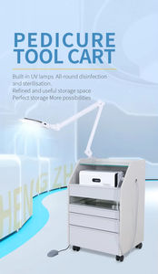 Chariot de pédicure en verre blanc avec loupe et lumière LED pour salon de manucure, mobilier et équipement - Product Image 6