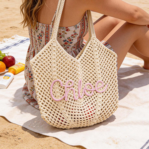 Sacs à main bohèmes d'été personnalisés avec logo, extra grands, brodés, sacs à main en crochet tissé à <span class=keywords><strong>la</strong></span> main pour femmes, sacs de plage en paille pour femmes - Product Image 2