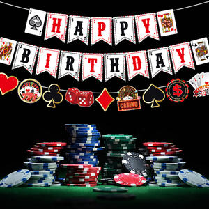 Nouveau papier jeu <span class=keywords><strong>Casino</strong></span> thème fête d'anniversaire décoration ensemble bannière tirer drapeaux Photo accessoires gâteau Topper lunettes - Product Image 2