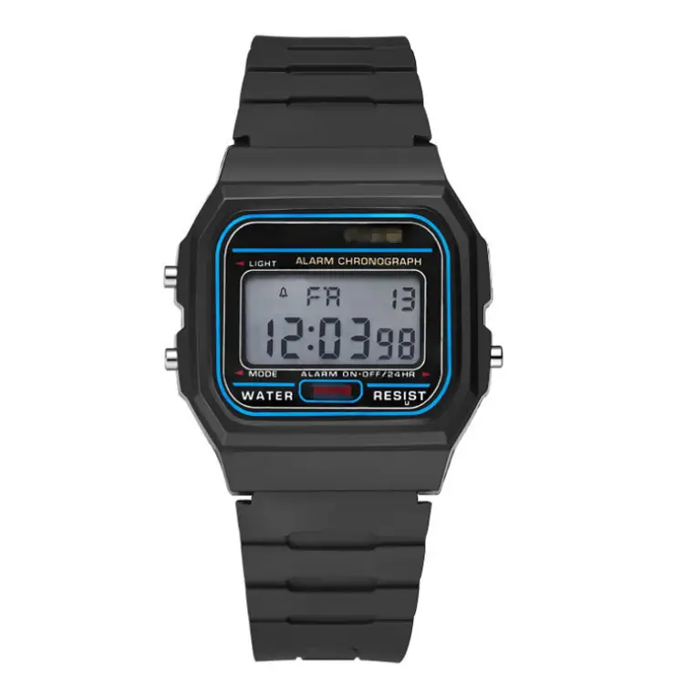 F91w-1 casual sport watch full color lcd watch with 24mm silicone watch strap