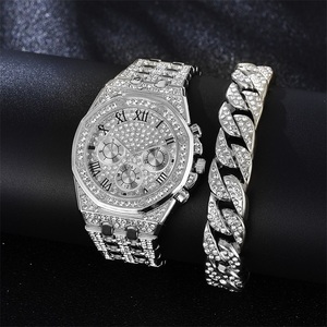 2023 hommes or Bling strass Quartz Hip Hop <span class=keywords><strong>montre</strong></span>-<span class=keywords><strong>bracelet</strong></span> montres de luxe diamant glacé ensemble de montres - Product Image 3